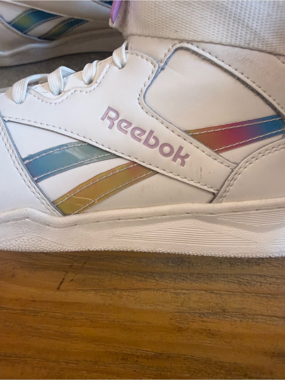 Reebok Work White Holographic High Top Leather Sneakers Safety Toe Size 9W - Picture 10 of 15